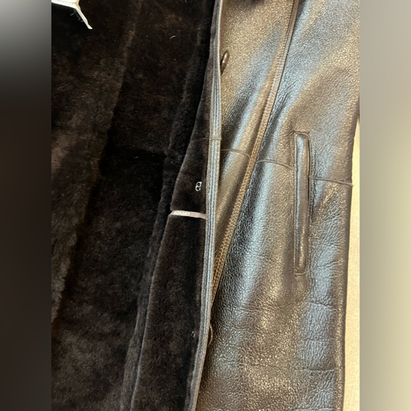 Brown Black Real leather and Real Fur Maxi Coat - Picture 11 of 15